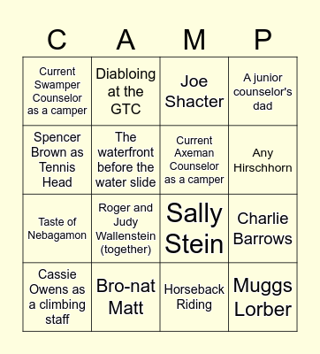 Camp Nebagamon Photo Bingo Card