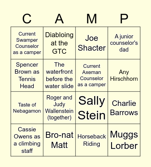 Camp Nebagamon Photo Bingo Card