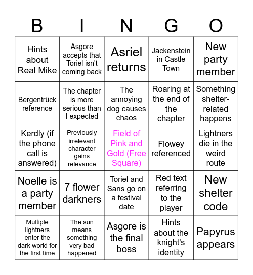 DELTARUNE Chapter 5 Bingo Card
