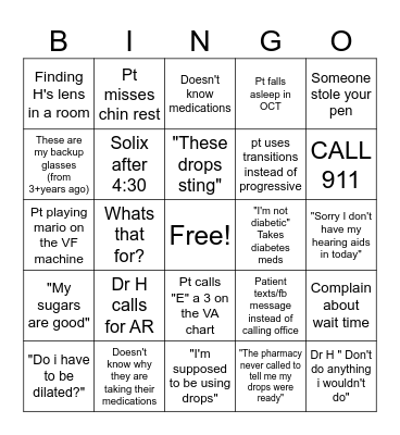 Workup Bingo Card