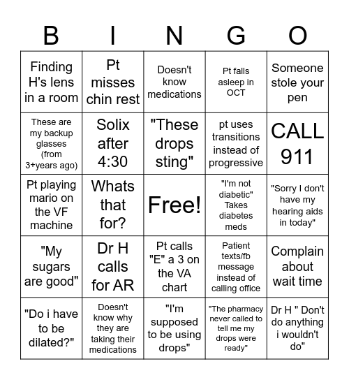 Workup Bingo Card