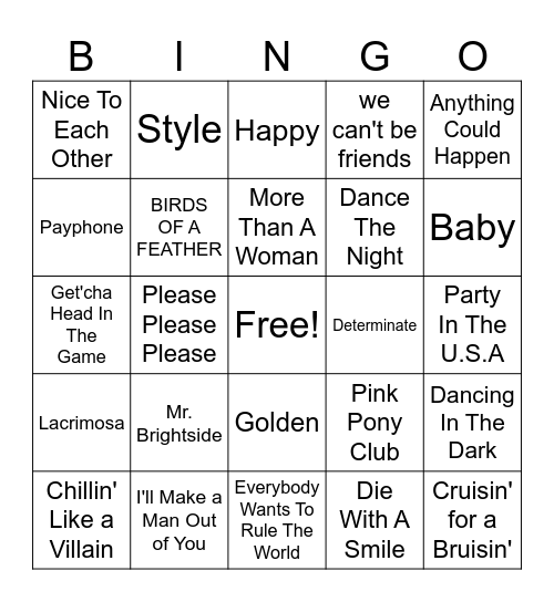 Song Bingo Card