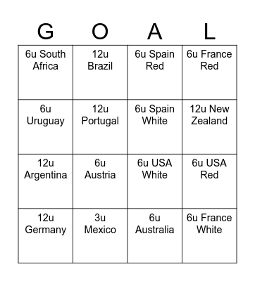 World Cup Bingo Card