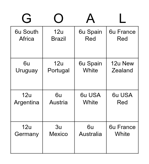 World Cup Bingo Card