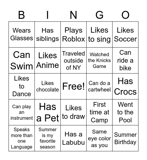G4 Bingo! Bingo Card