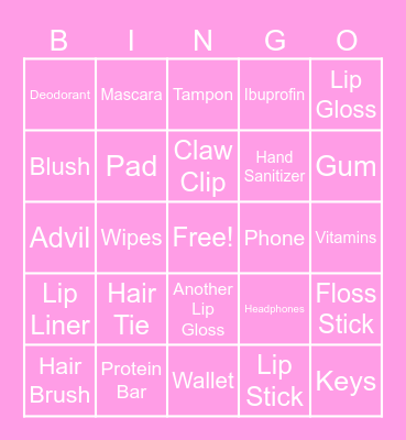 What's In Her Purse Bingo Card
