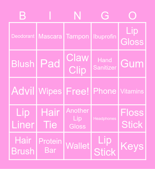 What's In Her Purse Bingo Card