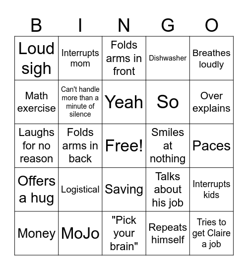 Dad-ingo Bingo Card