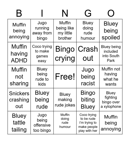 Bluey bingo card Bingo Card