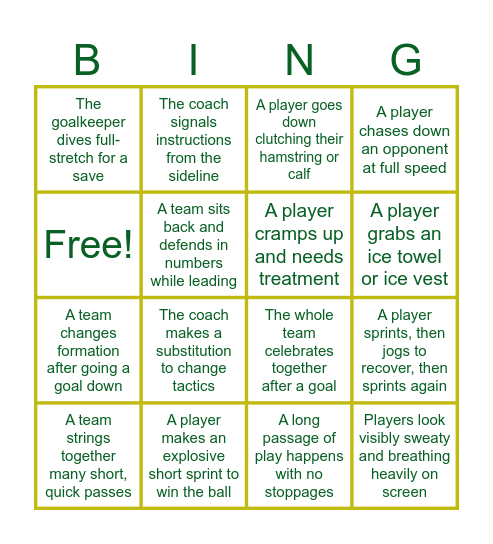 HMS Football World Cup Bingo Card