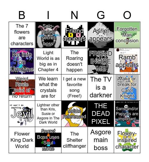 Deltarune Chapter 5 Predictions Bingo Card