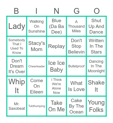 One Hit Wonders Bingo Card