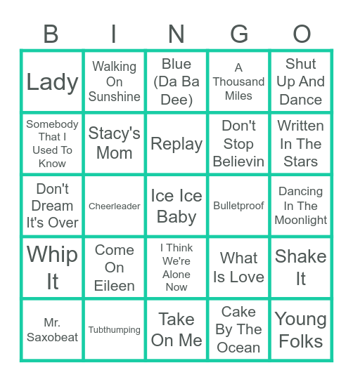 One Hit Wonders Bingo Card