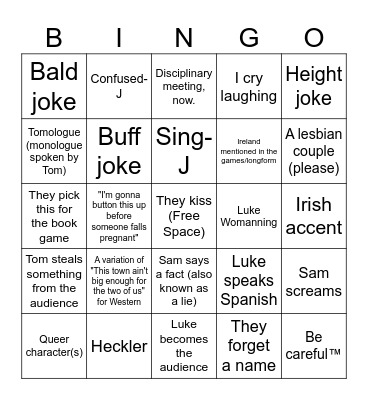 SFTH Dublin Show Bingo Card