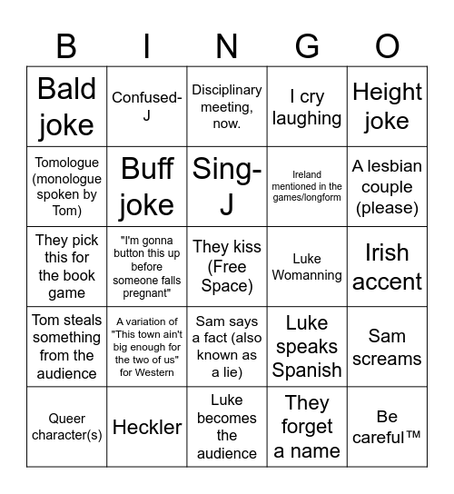 SFTH Dublin Show Bingo Card