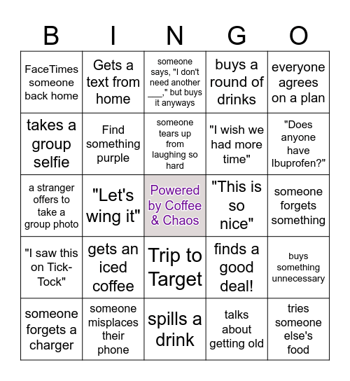 Girl's Weekend Bingo Card