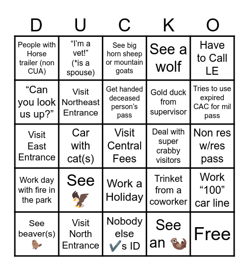 Fees Duck Rally Bingo Card