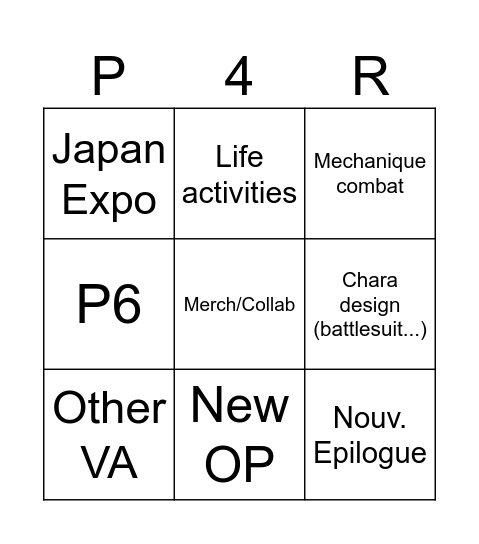 P4R LIVE BINGO Card