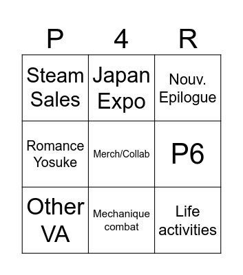 P4R LIVE BINGO Card
