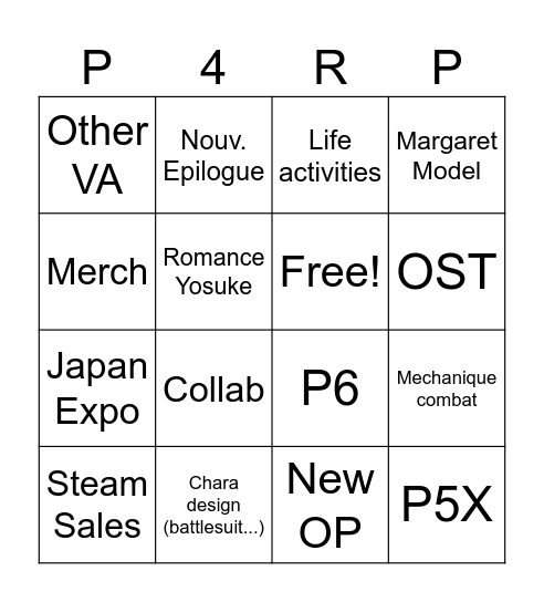 P4R LIVE BINGO Card