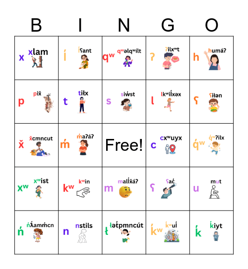 nsyilxcn sq̓yq̓ays Bingo Card