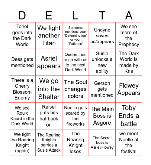 Chapter 5 Deltarune Bingo Card Bingo Card