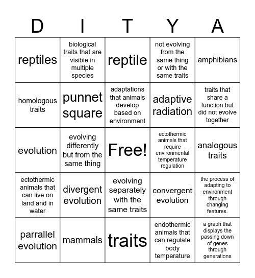 evolution Bingo Card