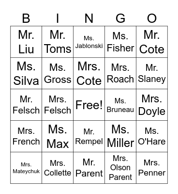 RVS Staff Bingo Card