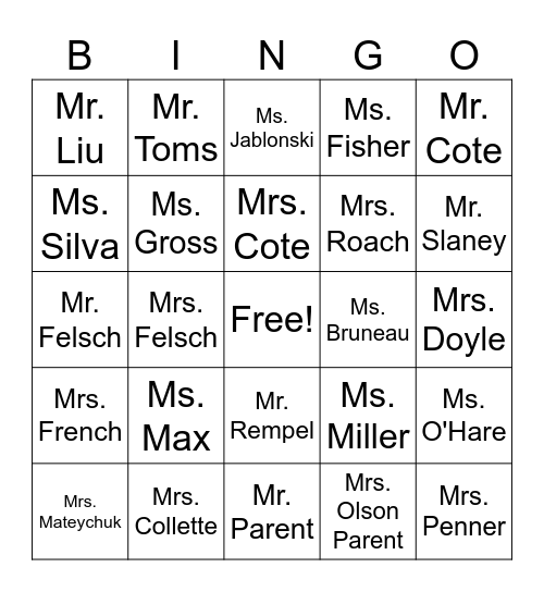 RVS Staff Bingo Card