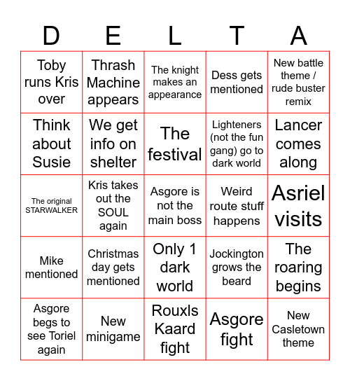 Jacob’s DELTARUNE bingo card Bingo Card