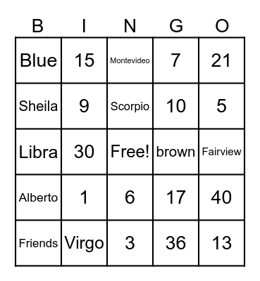Olivia and Tito Baby Bingo! Bingo Card