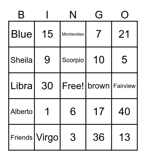 Olivia and Tito Baby Bingo! Bingo Card