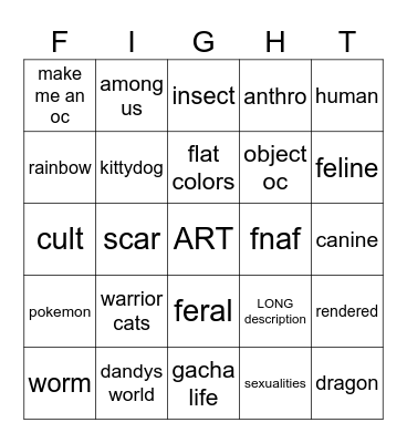 Art Fight bingo Card
