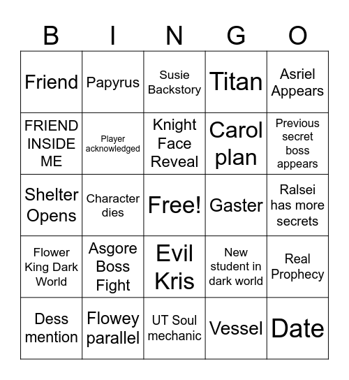 Deltarune chapter 5 bingo Card