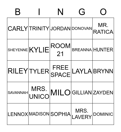 ROOM 21 BINGO Card