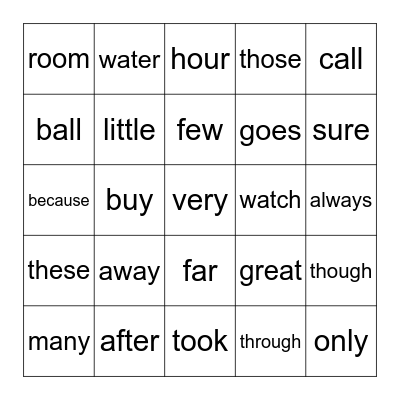 second grade sight words Bingo Card