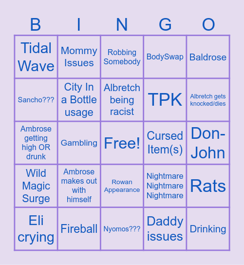 Felling Our Gods Bingo Card