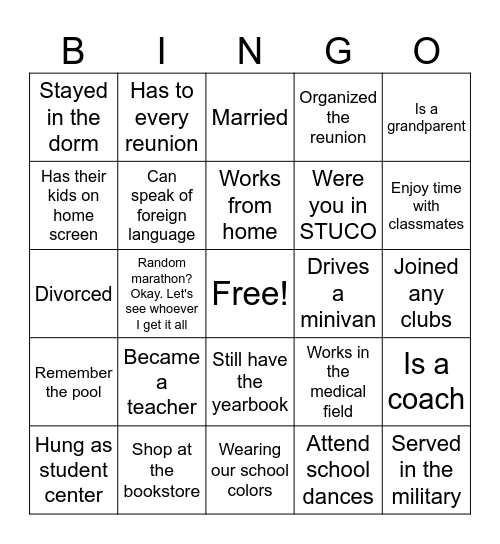 WARRIOR BINGO Card