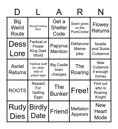 Deltarune Chapter 5 Bingo Card