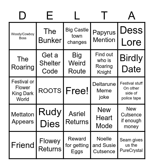 Deltarune Chapter 5 Bingo Card