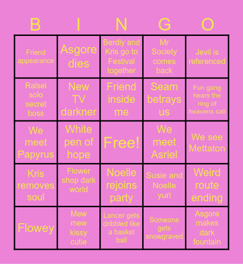 DELTARUNE Chapter 5 Bingo Card