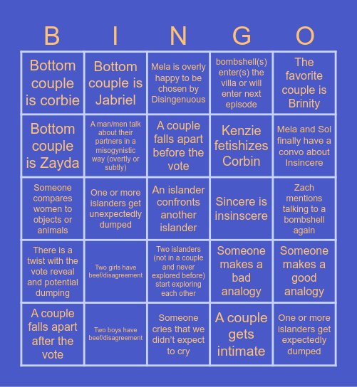 Liusa second vote Bingo Card