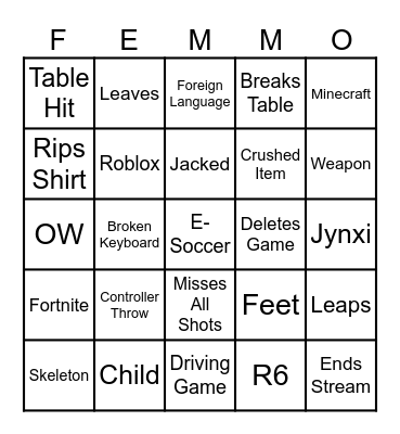 rage Bingo Card