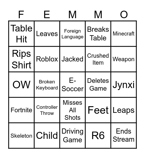 rage Bingo Card
