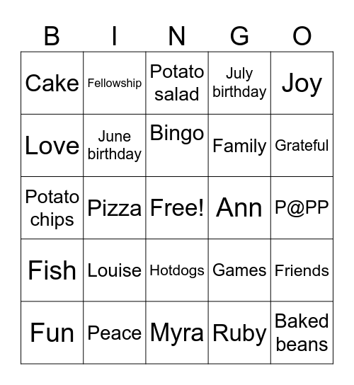 June and. July birthdays Bingo Card