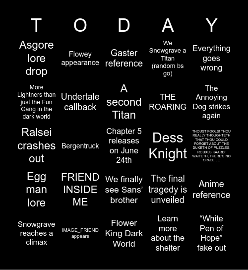 DELTARUNE CHAPTER 5 Bingo Card