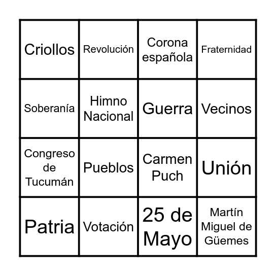 Bingo Patrio Bingo Card