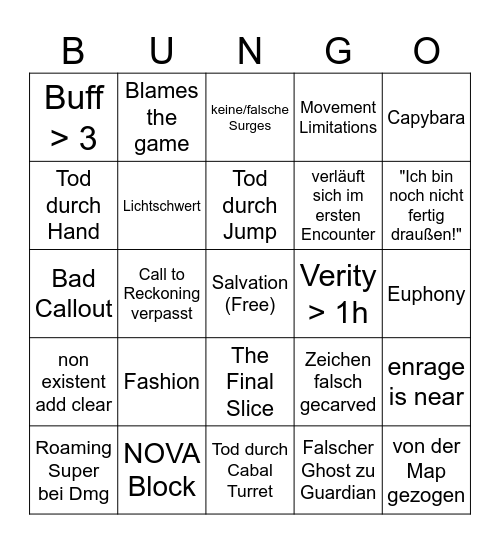 Salvations Edge Bingo Card