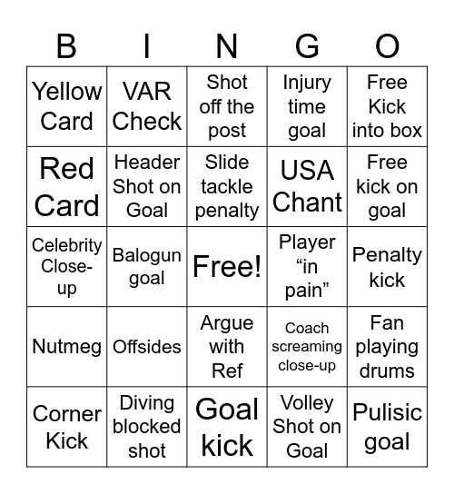 USA vs Australia Bingo Card