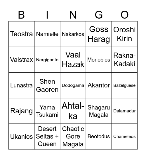 Monster Hunter Wilds Expansion Bingo Card